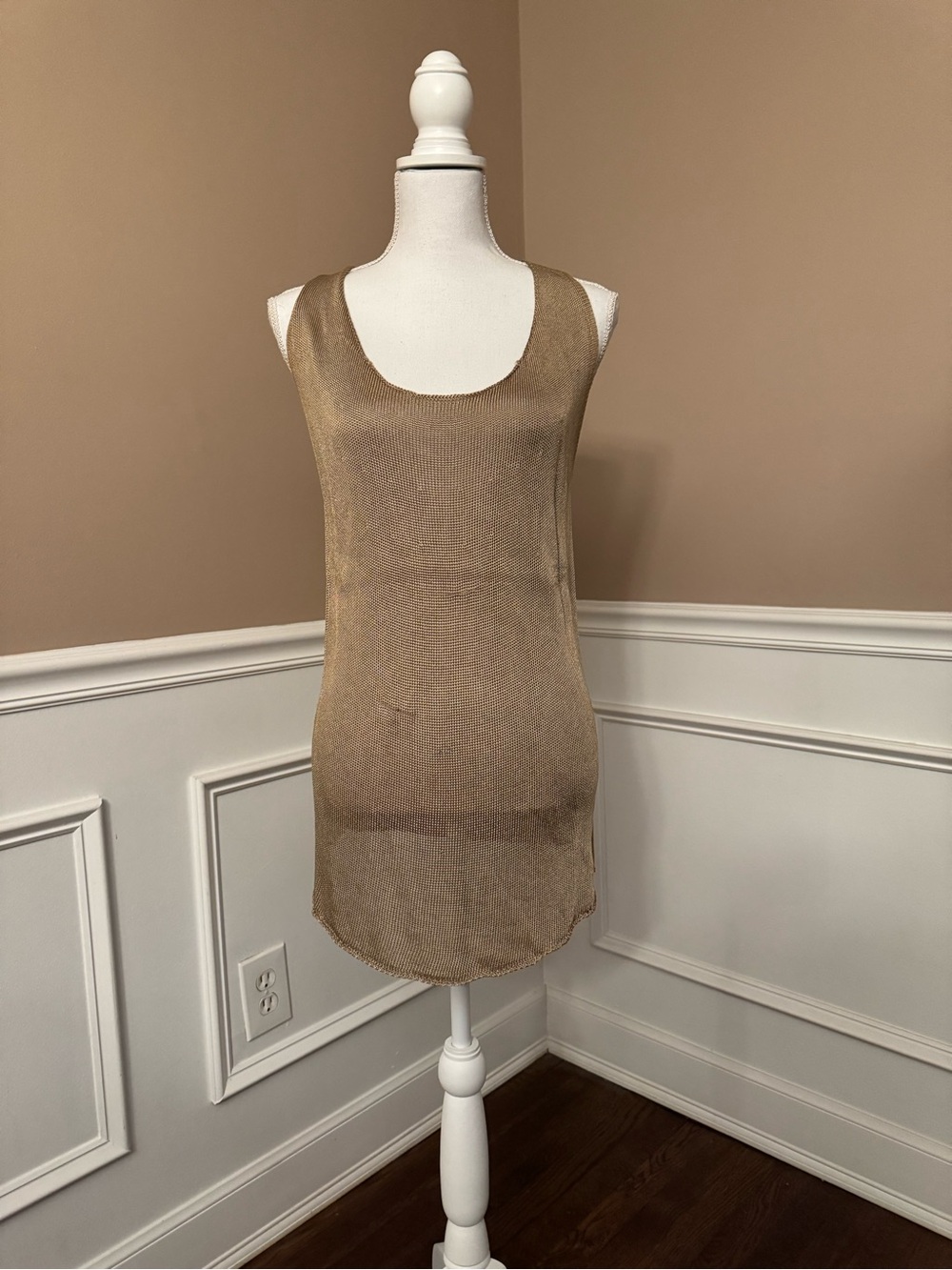 Michael Kors Metallic Taupe Knit Tank with Logo Plaque